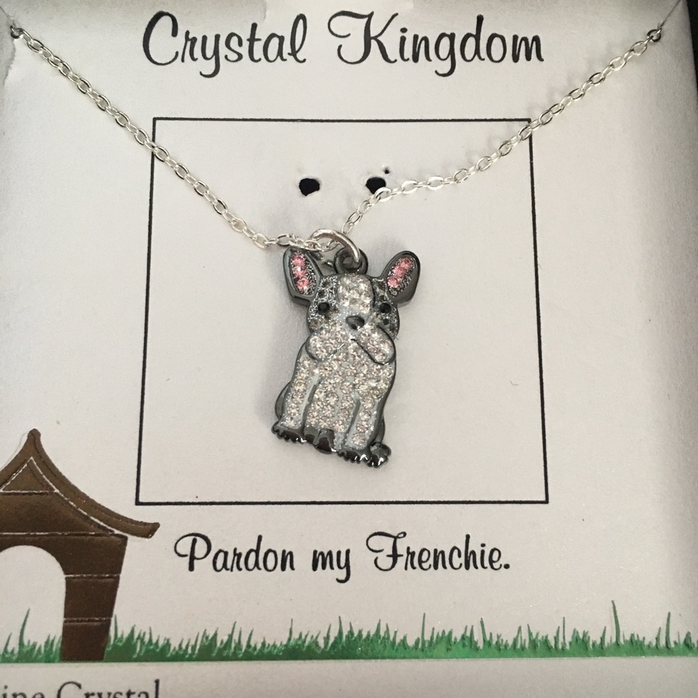 French Bulldog Genuine Crystal Silver Necklace
